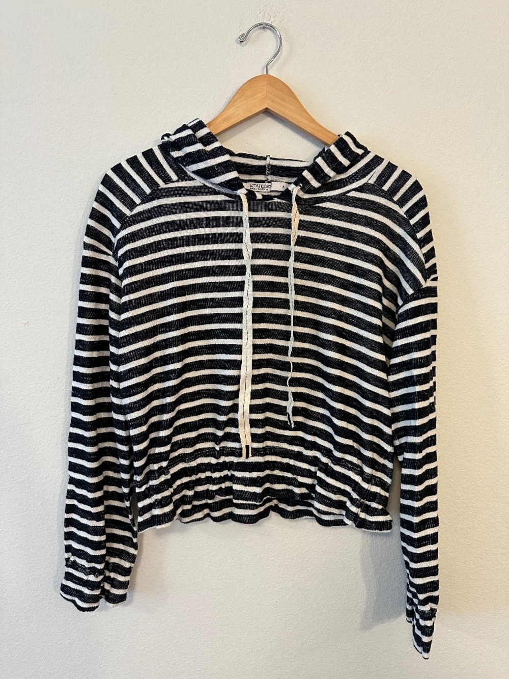 Stateside Striped Hooded Long Sleeve Black Cream Women's Size S USA made NWOT
